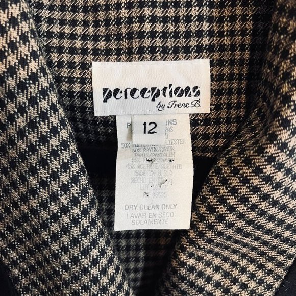 vtg 80s/90s brown & black houndstooth blazer 12 crop tailored horse girl preppy - Picture 5 of 6